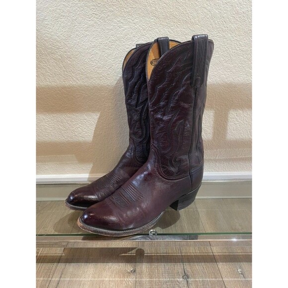 Lucchese 2000 Boots Mens 8.5 D Black Cherry Leather Cowboy Western Roper main image 5